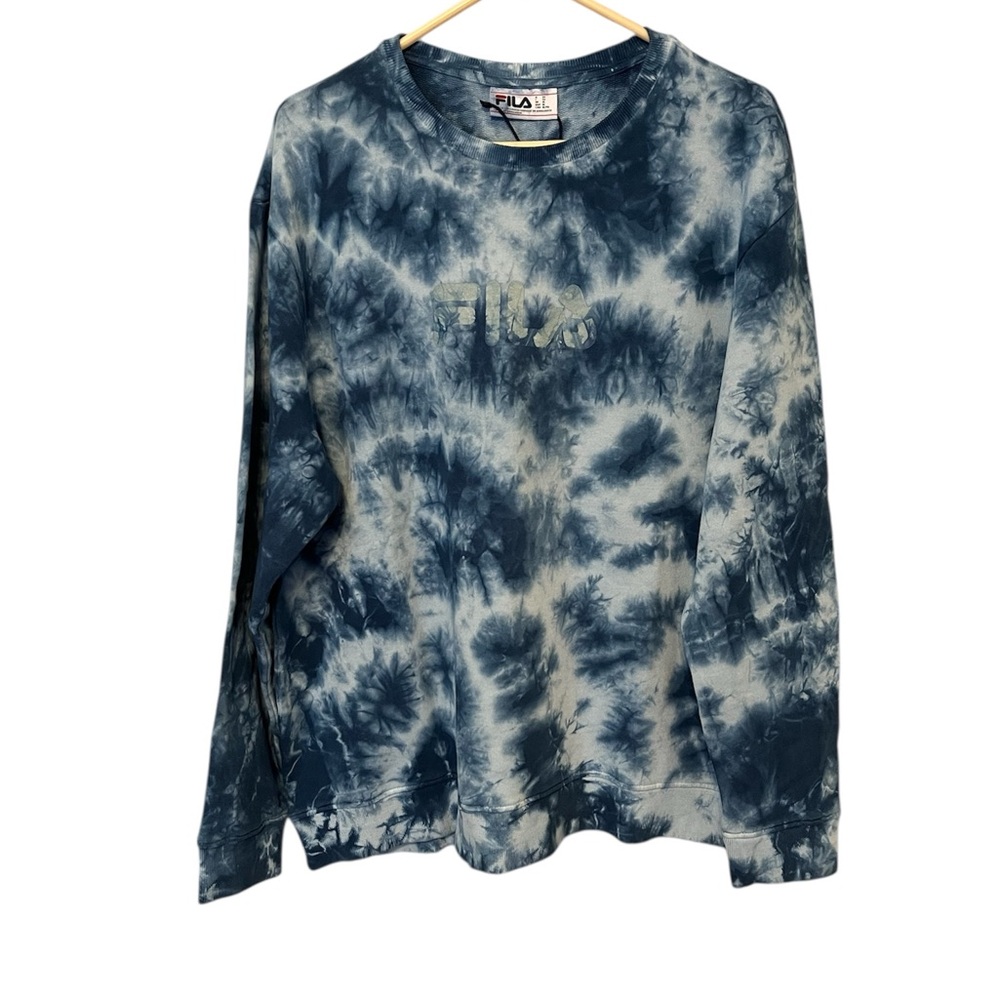 FILA Men's Organic Cotton UPLEE CREW Neck Sweatshirt Blue Size XL Tie Dye NWT